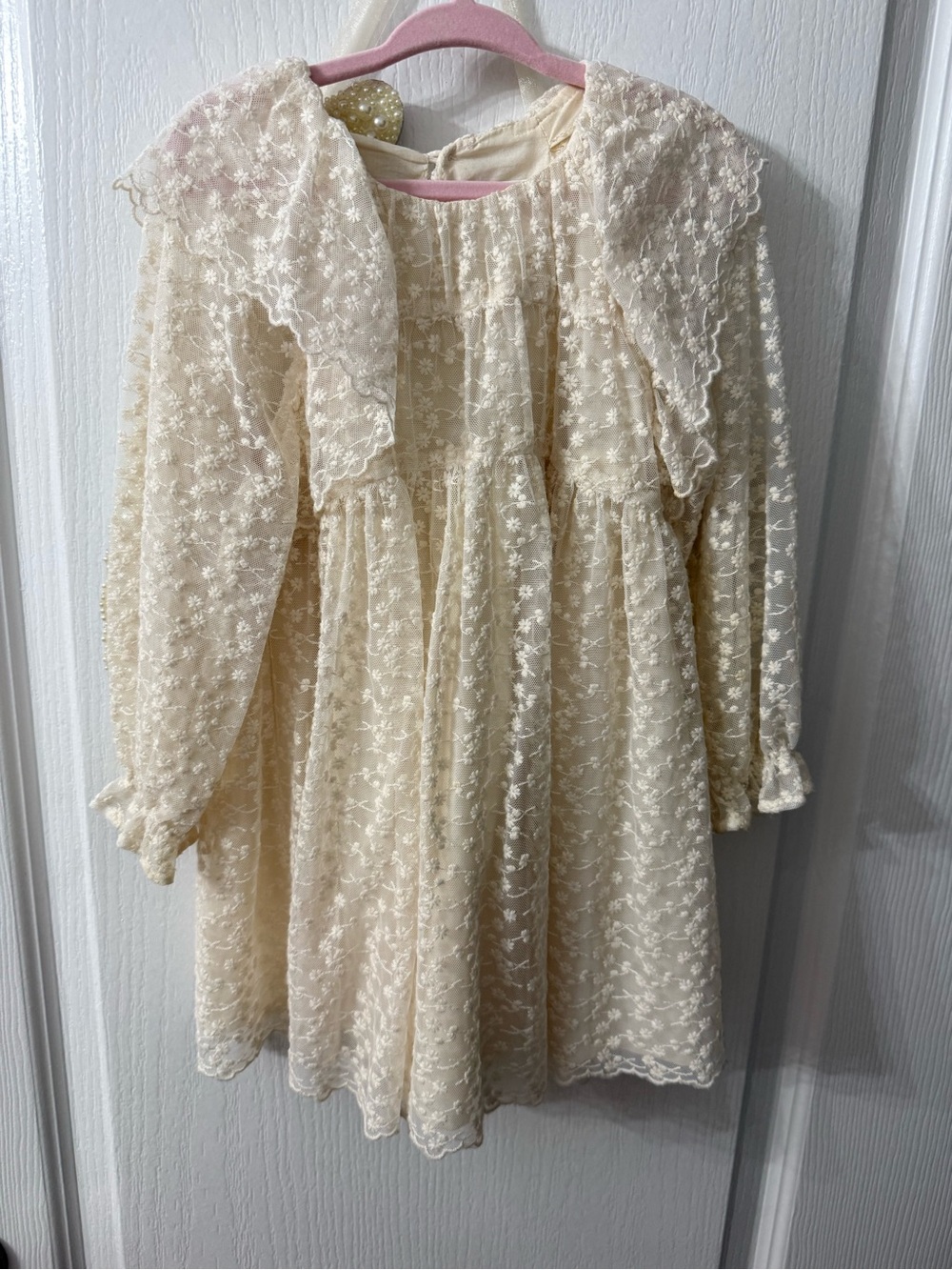Zara Cream Floral Lace Long Sleeve Party Dress